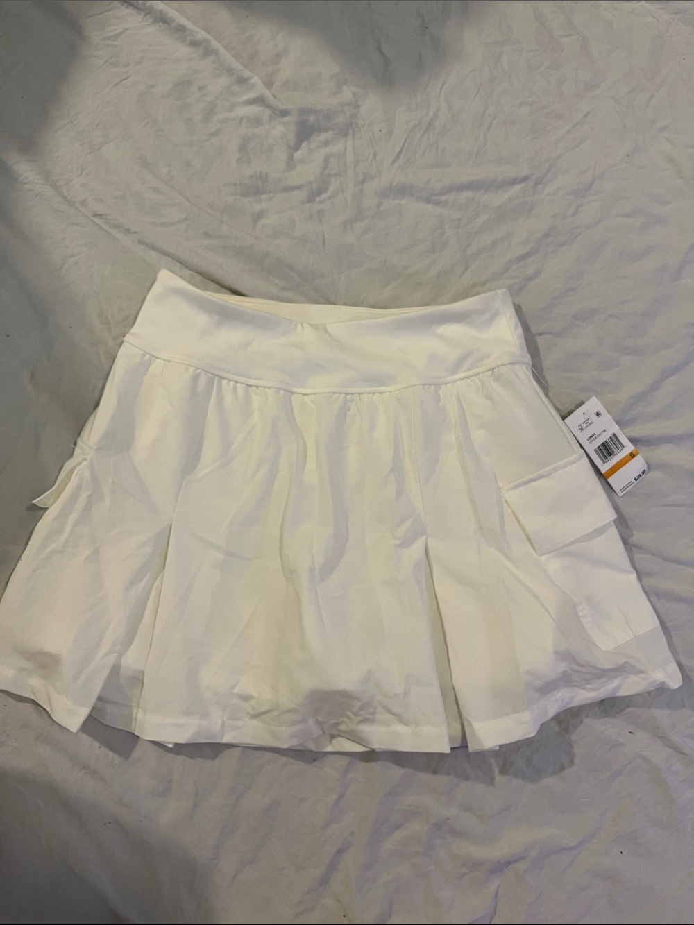 Women's White Pleated Skater Skirt with Pocket